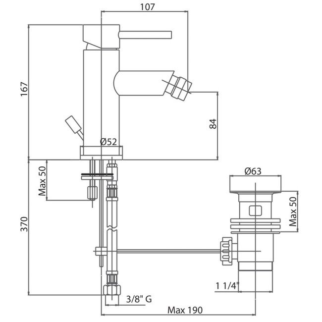 Змішувач для біде Bianchi Style BIDSTY2003IACRM з донним клапаном 2