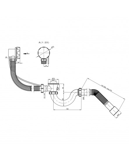 Сифон для ванни Lidz (WHI) 60 03 V001 01 прямоточний (вихід 50 мм)