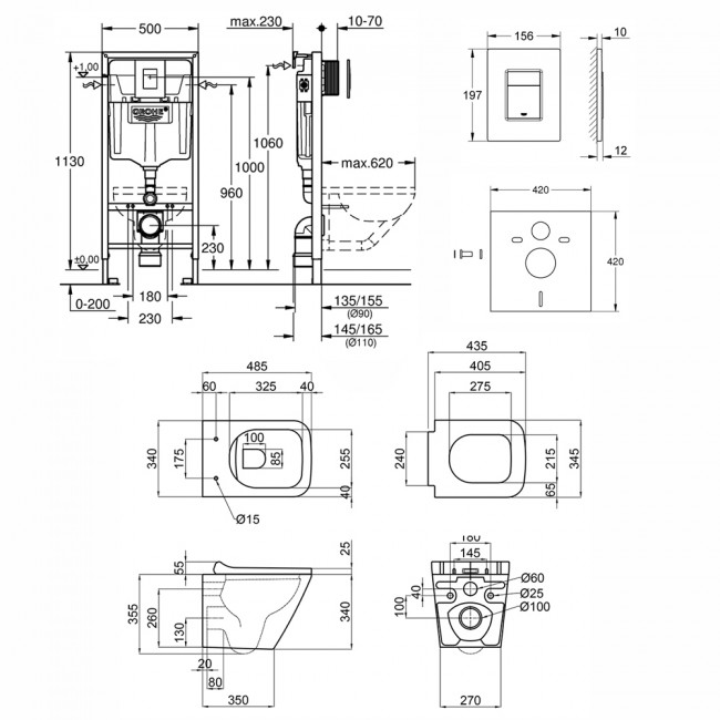 Набор инсталляция 4 в 1 Grohe Rapid SL 38772001 + унитаз с сиденьем Qtap Tern QT1733052ERW