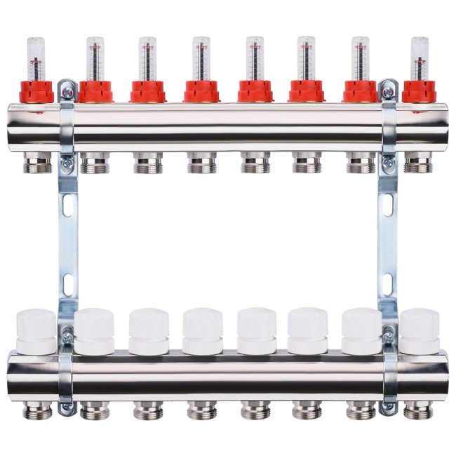 Коллектор с измерителем расходов, регуляторами и креплением ECO 001A 1"x8 Коллектор с измерителем расходов, регуляторами и креплением ECO 001A 1"x8