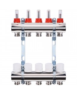 Колектор з вимірювачем витрат, регуляторами та кріпленням ECO 001A 1"x5