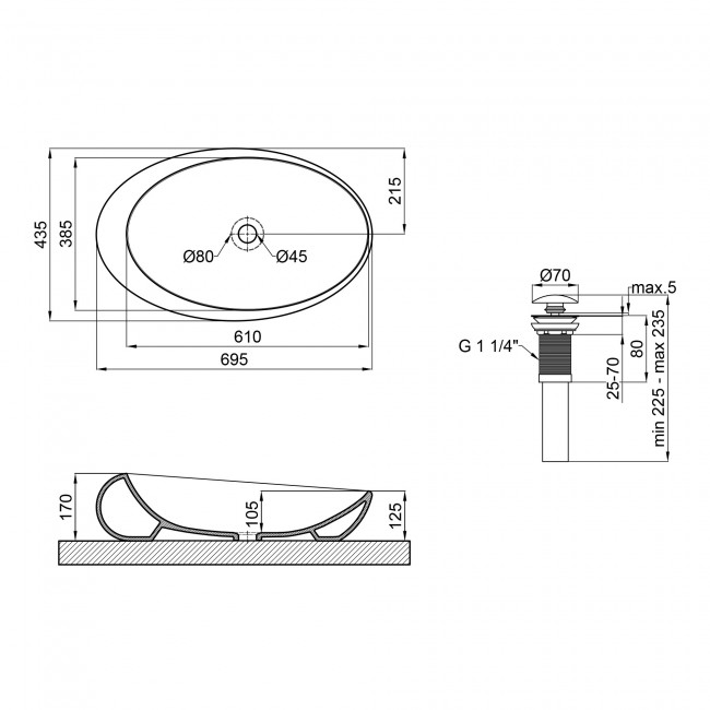 Раковина-чаша Qtap Leo 690x435x180 White з донним клапаном QT11111094W