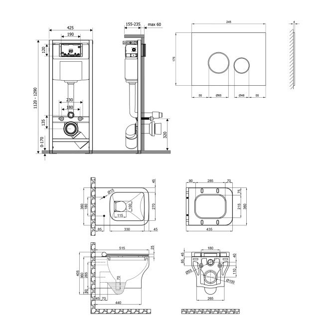 Набір Qtap інсталяція 4 в 1 з панеллю змиву Nest (QT0133M425 + QT0111V1164GW) + унітаз з сидінням Cardinal QT0433C660HW 2