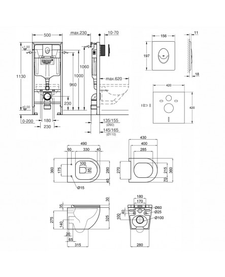 Набір інсталяція 4 в 1 Grohe Rapid SL 38722001 + унітаз з сидінням Qtap Robin QT1333046ENRW