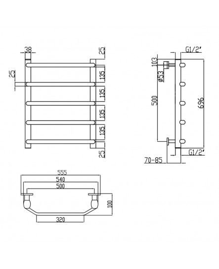 Сушарка для рушників водяна Lidz Trapezium (CRM) D38/25 500x700 P5