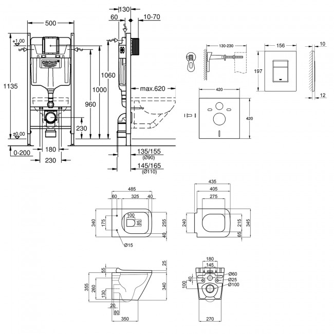 Набор инсталляция 4 в 1 Grohe Rapid SL 3884000G + унитаз с сиденьем Qtap Tern QT1733052ER