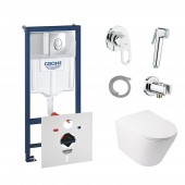 Комплект інсталяція Grohe Rapid SL 38721001 + унітаз з сидінням Qtap Swan QT16335178W + набір для гігієнічного душу зі змішувачем Grohe BauLoop 111042