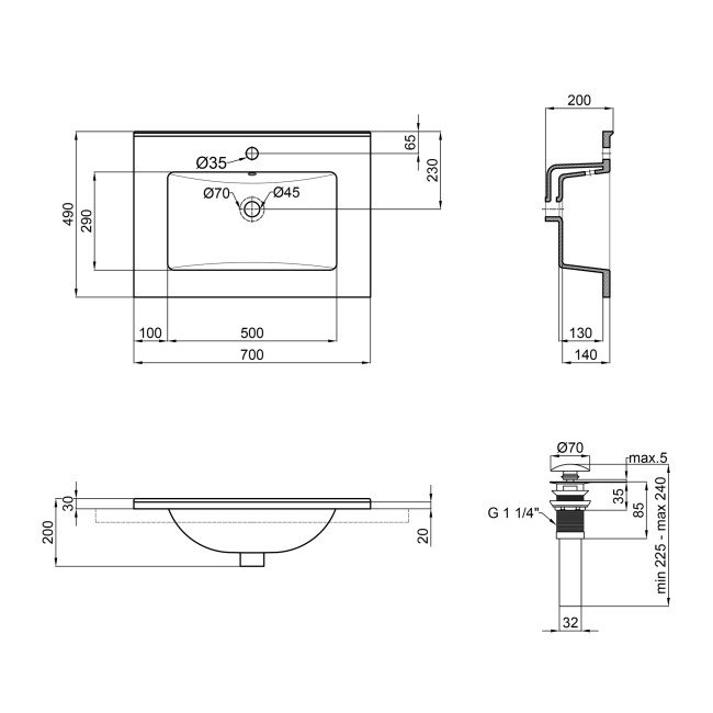 Раковина Qtap Albatross E49 700х490х200 White з донним клапаном QT01119070E49W 2