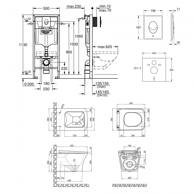 Набор инсталляция 4 в 1 Grohe Rapid SL 38721001 + унитаз с сиденьем Qtap Gemini QT25332614EW