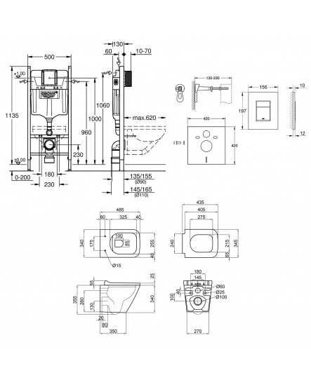 Набор инсталляция 4 в 1 Grohe Rapid SL 3884000G + унитаз с сиденьем Qtap Tern QT1733052ERW