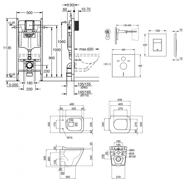 Набор инсталляция 4 в 1 Grohe Rapid SL 3884000G + унитаз с сиденьем Qtap Tern QT1733052ERW