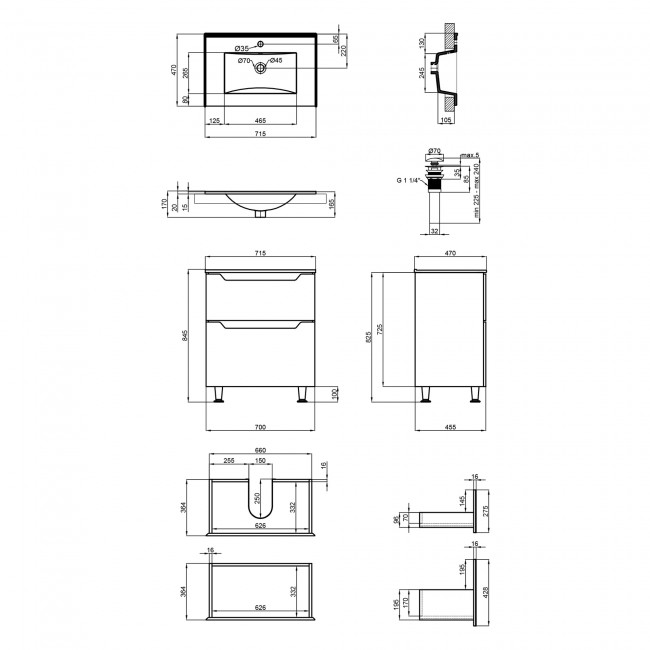 Комплект Qtap Scorpio 710х825х460 Graphite тумба підлогова + раковина урізна QT1471TNВ7023070CG