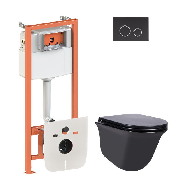 Набір Qtap інсталяція 4 в 1 з панеллю змиву Nest (QT0133M425 + QT0111M11V1146MB) + унітаз з сидінням Virgo QT1833051ERMB