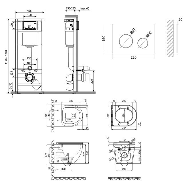 Набір Qtap інсталяція 4 в 1 з панеллю змиву Nest (QT0133M425 + QT0111M11V1114W) + унітаз з сидінням Robin QT1333046ERW 2