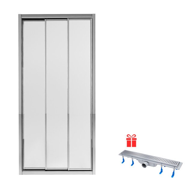 Душевые двери в нишу Qtap Unifold CRM208.C4 78-81x185 см с трап линейный Dry FB304-600 с сухим закрыванием и нержавеющей решеткой 600х73 мм