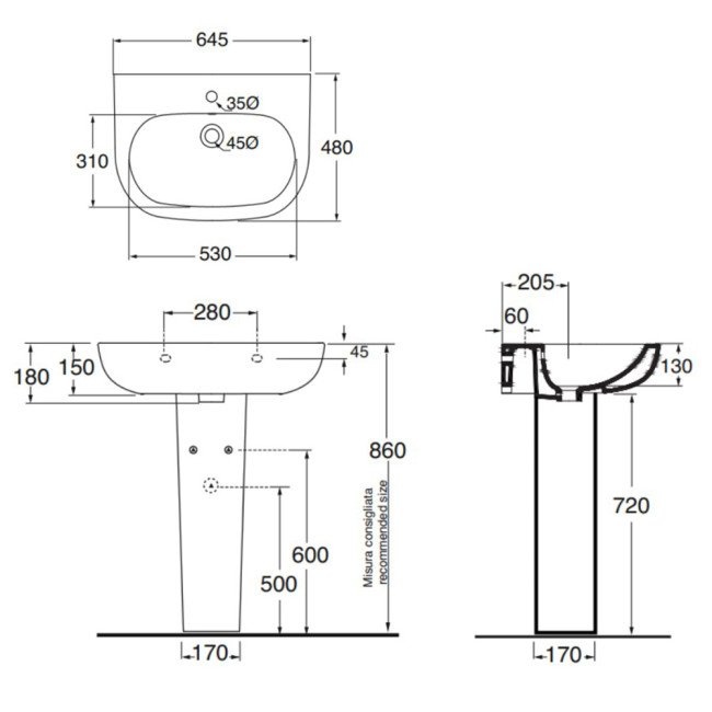 Раковина Azzurra Pratica PRA200B1 с пьедесталом 2