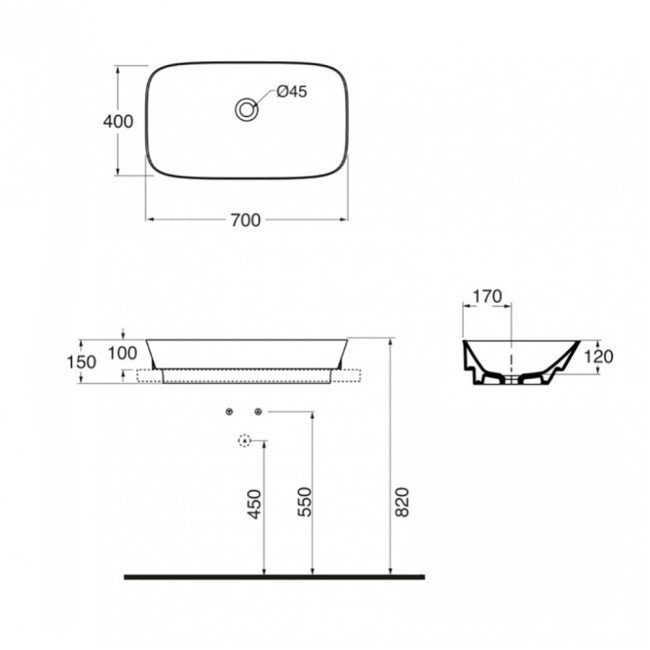Раковина-чаша Azzurra Prua PRU70B1IN Shiny white 2