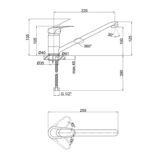 Смеситель для кухни Lidz (CRM) 16 37 002 00 250 мм 2