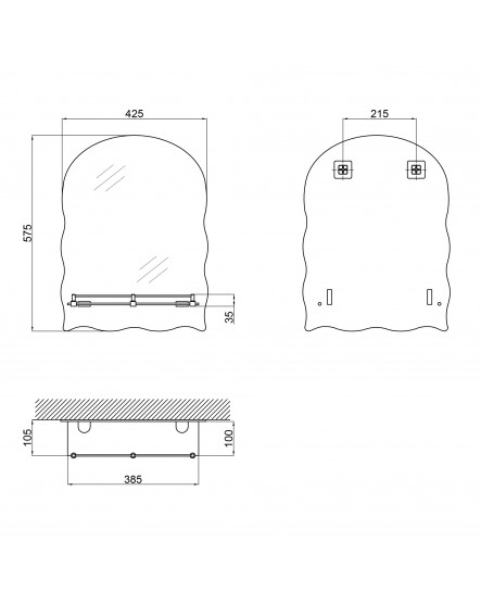 Зеркало Lidz Anny 425х575х105 настенное с полочкой прямоугольное с дугообразным верхом и фигурными боками LD78AN4557