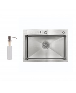 Кухонна мийка Lidz H6045K 3.0/1.0 мм Brush (LIDZH6045KBRU3010) з вбудованним тримачем для ножів