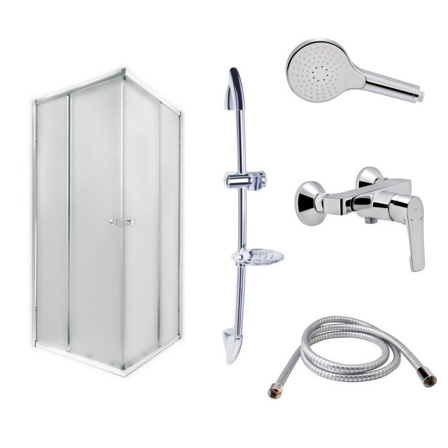Готове рішення Qtap 12: Душ. кабіна квадратна, 90x90 + Змішувач для душу + Стійка + Шланг + Лійка 2