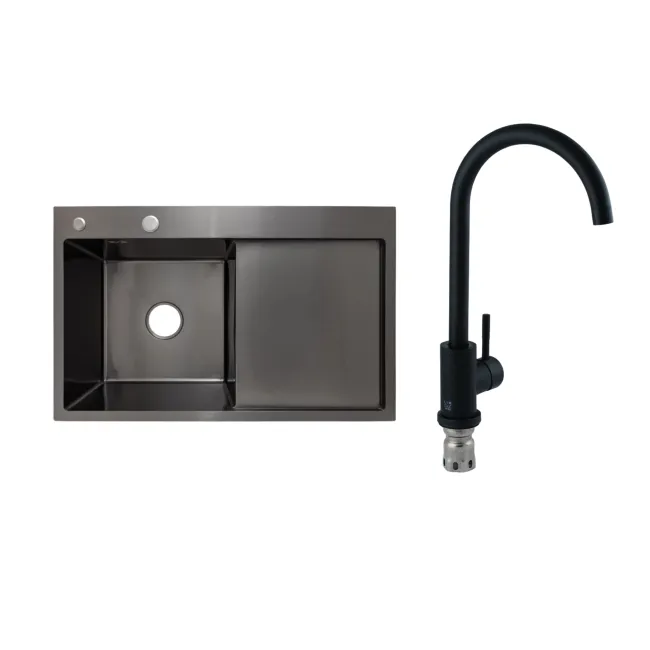 Готове рішення для кухні: Lidz Handmade H7849BR Мийка інтегрована крило зправа Brushed Black PVD+Lidz Aria 015F Змішувач для кухні (k35) Black Готове рішення для кухні: Lidz Handmade H7849BR Мийка інтегрована крило зправа Brushed Black PVD+Lidz Aria 015F Змішувач для кухні (k35) Black
