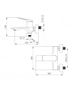 Змішувач для ванни Qtap Vlasta New (з душовим гарнітуром) QTVLA259GMB45643 Gunmetal Black PVD