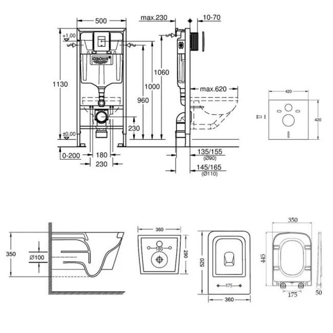 Набор инсталляция 5 в 1 Grohe Rapid SL 38827000 + унитаз с сиденьем Qtap Crow QT05335170W 2 Набор инсталляция 5 в 1 Grohe Rapid SL 38827000 + унитаз с сиденьем Qtap Crow QT05335170W 2