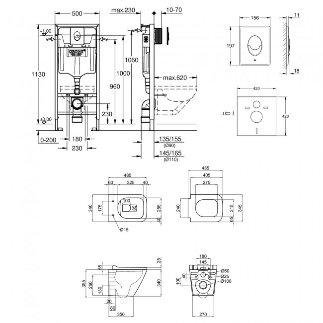 Набор инсталляция 4 в 1 Grohe Rapid SL 38722001 + унитаз с сиденьем Qtap Scorpio QT133053ERMB