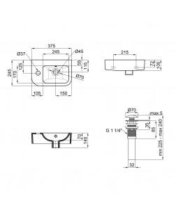 Раковина Qtap Tern 375х245х135 White з донним клапаном QT171110100LW