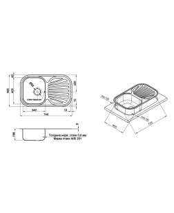 Кухонная мойка Qtap 7448 0,8 мм Micro Decor (QT7448MICDEC08)