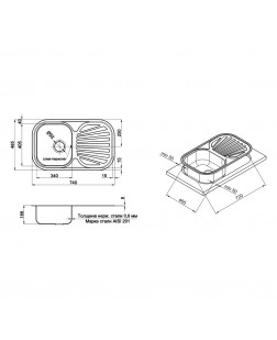 Кухонна мийка Qtap 7448  0,8 мм Micro Decor (QT7448MICDEC08)