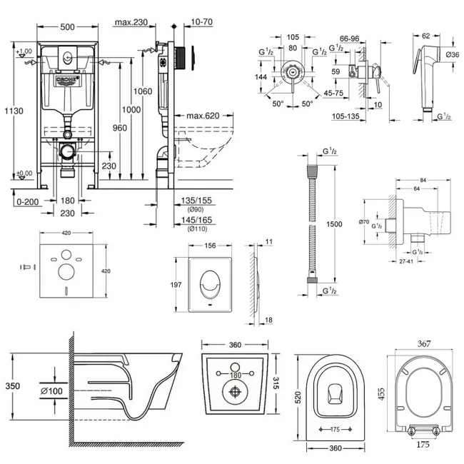 Комплект инсталляция Grohe Rapid SL 38722001 + унитаз с сиденьем Qtap Jay QT07335176W + набор для гигиенического душа со смесителем Grohe BauClassic 111048 2 Комплект инсталляция Grohe Rapid SL 38722001 + унитаз с сиденьем Qtap Jay QT07335176W + набор для гигиенического душа со смесителем Grohe BauClassic 111048 2