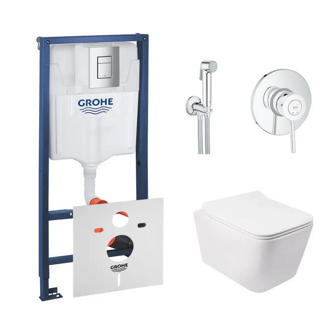 Комплект инсталляция Grohe Rapid SL 38772001 + унитаз с сиденьем Qtap Crow QT05335170W + набор для гигиенического душа со смесителем Grohe BauClassic 2904800S Комплект инсталляция Grohe Rapid SL 38772001 + унитаз с сиденьем Qtap Crow QT05335170W + набор для гигиенического душа со смесителем Grohe BauClassic 2904800S