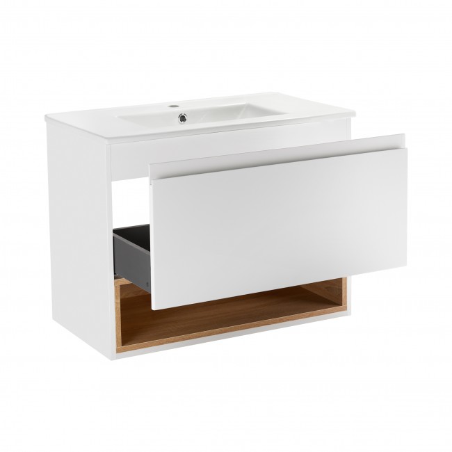 Комплект Qtap Robin 700х580х437 White/Whitish oak тумба підвісна + раковина урізна QT1372TPВ7001WWO