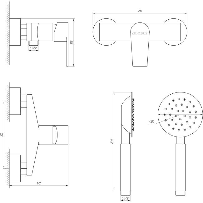 Смеситель для душа Globus Lux SHA-105-M