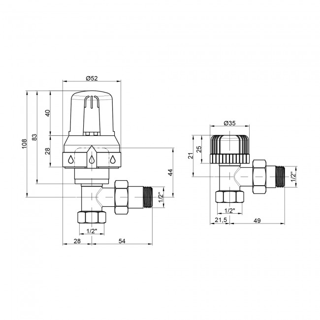 Термокомплект Icma 1/2" прямий №KTE985+775+815