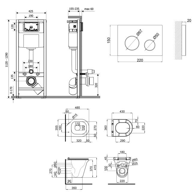 Набір Qtap інсталяція 4 в 1 з панеллю змиву Nest (QT0133M425 + QT0111M11V1114W) + унітаз з сидінням Virgo QT1833051ERW 2