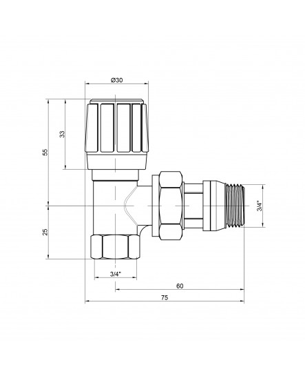 Кран радиаторный Icma 3/4" 28х1,5 с антипротечкой угловой №974