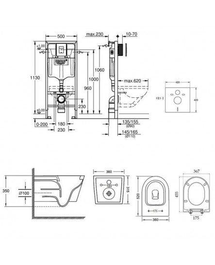 Набір інсталяція 5 в 1 Grohe Rapid SL 38827000 + унітаз з сидінням Qtap Jay QT07335176W