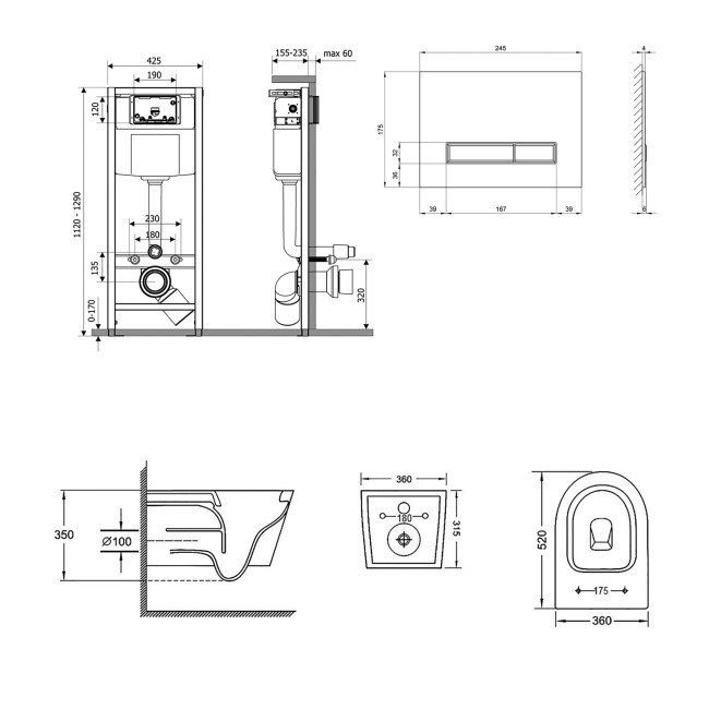 Набір Qtap інсталяція 4 в 1 з панеллю змиву Nest (QT0133M425 + QT0111V1105GW) + унітаз з сидінням Jay QT07335176W 2