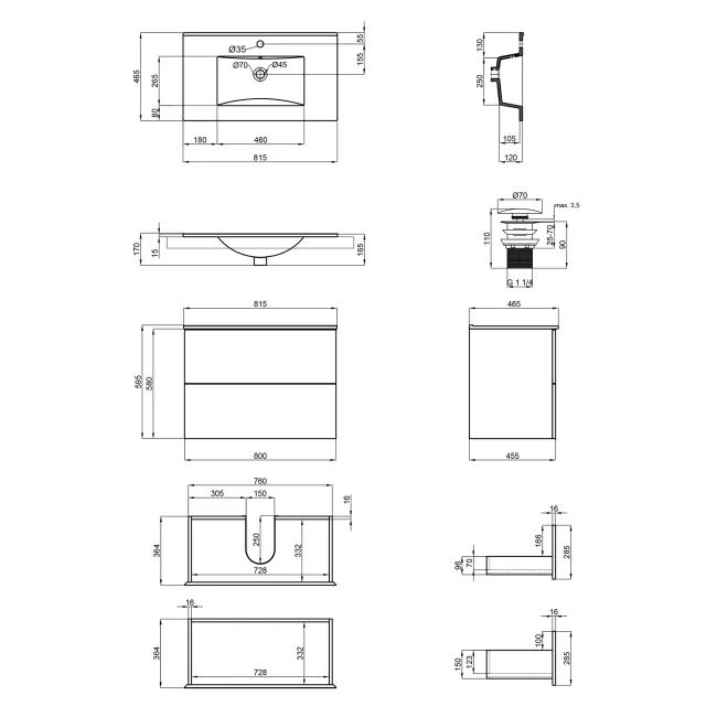 Комплект Qtap Tern 800х580х437 Matt black тумба підвісна + раковина урізна QT1772TPL8023080CMB 2 Комплект Qtap Tern 800х580х437 Matt black тумба підвісна + раковина урізна QT1772TPL8023080CMB 2