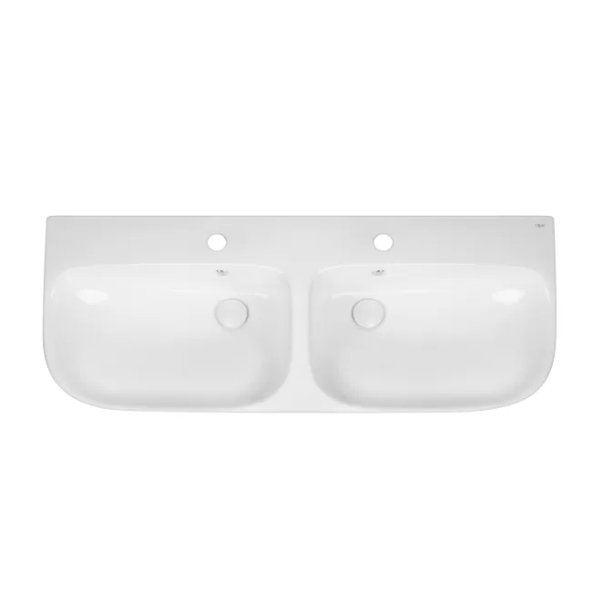 Раковина подвесная моноблок двойная Qtap Virgo 1000х410х360 White с донным клапаном QT1811G760W
