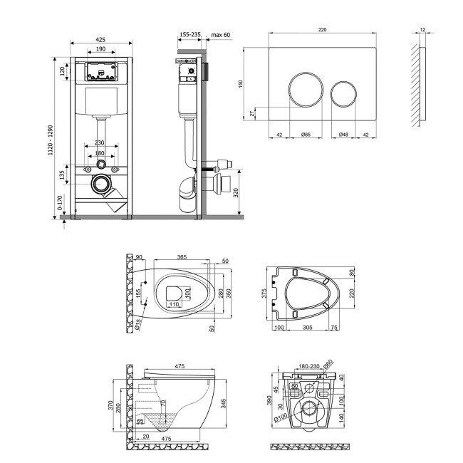 Набір Qtap інсталяція 4 в 1 з панеллю змиву Nest (QT0133M425 + QT0111M11112CRM) + унітаз з сидінням Leo QT11331002ERW 2