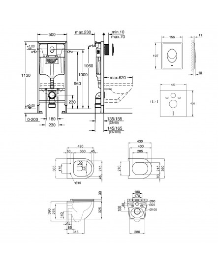 Набор инсталляция 4 в 1 Grohe Rapid SL 38721001 + унитаз с сиденьем Qtap Robin QT1333046ENRW