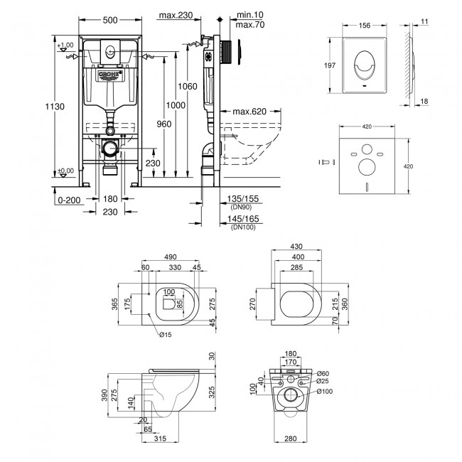 Набор инсталляция 4 в 1 Grohe Rapid SL 38721001 + унитаз с сиденьем Qtap Robin QT1333046ENRW