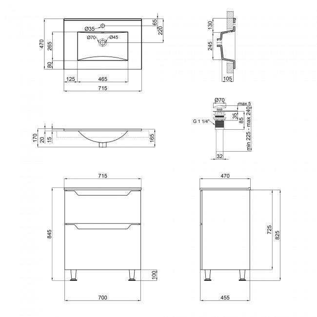 Комплект Qtap Scorpio 710х825х460 White тумба підлогова + раковина урізна Qtap Scorpio