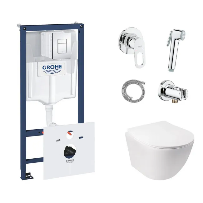 Комплект инсталляция Grohe Rapid SL 38827000 + унитаз с сиденьем Qtap Jay QT07335176W + набор для гигиенического душа со смесителем Grohe BauLoop 111042 Комплект инсталляция Grohe Rapid SL 38827000 + унитаз с сиденьем Qtap Jay QT07335176W + набор для гигиенического душа со смесителем Grohe BauLoop 111042