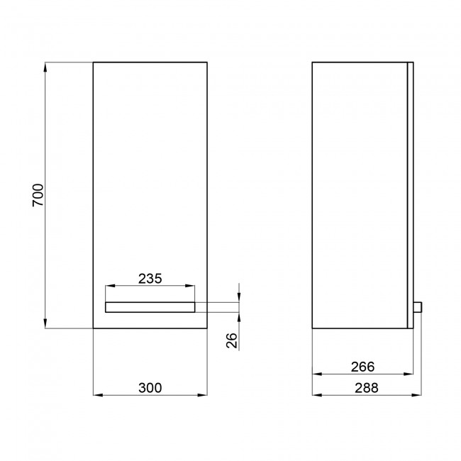 Полупенал подвесной Qtap Taurus 300х700х300 Whitish oak QT24761PP700WO