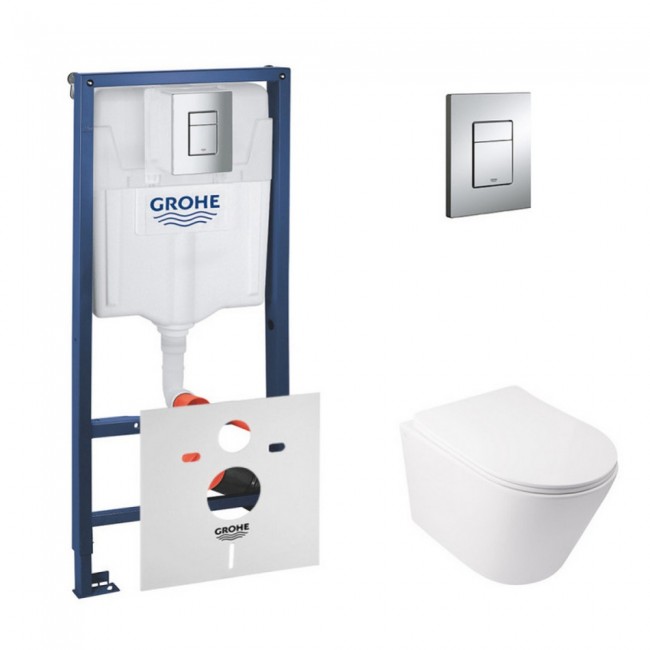 Набір інсталяція 4 в 1 Grohe Rapid SL 38772001 + унітаз з сидінням Qtap Swan QT16335178W